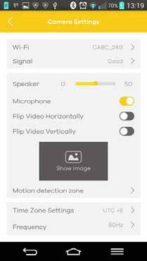 3 Klepněte na Camera Settings a poté na položku Motion detection zone, která slouží k výběru zóny.