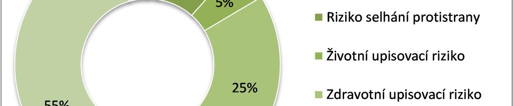 Výše zmiňovaná skutečnost koresponduje s rozložením solventnostního kapitálového požadavku (SCR) mezi jednotlivé skupiny rizik/rizikových modulů.