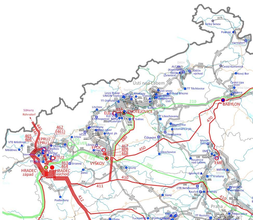 3.1.4 Plán rozvoje v přenosové a distribuční soustavě Elektrizační soustava Ústeckého kraje v roce 2015 Zdroj: ČEPS Plán rozvoje přenosové soustavy České republiky 2017-2026 Plán rozvoje přenosové