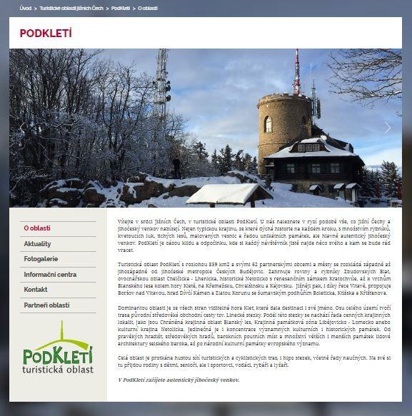 www.jiznicechy.cz Na webovém portálu www.jiznicechy.cz se prezentuje Turistická oblast PodKletí mezi ostatními jihočeskými turistickými oblastmi.