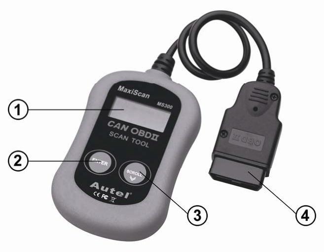 MaxiScan MS300 MANUÁL Základní specifikace: Pomáhá diagnostikovat závadu na vozidle Čte a odstraňuje až 7000 chybových, generických, nevyřízených a specifických kódů od výrobce protokolů OBDII a CAN