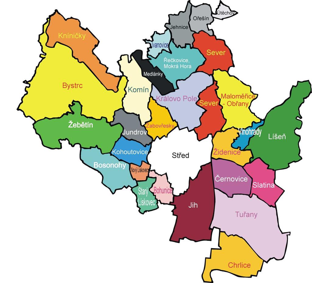 [3] Území města a členění na území městských částí je vyznačeno na následující mapce a vymezeno v Příloze č. 1 tohoto Statutu.