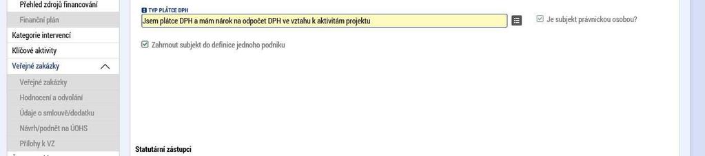 5 6 Na záložce Subjekty projektu žadatel u záložky Typ subjektu vybere Žadatel/příjemce. Vyplní Identifikační číslo a klikne na tlačítko Validace.