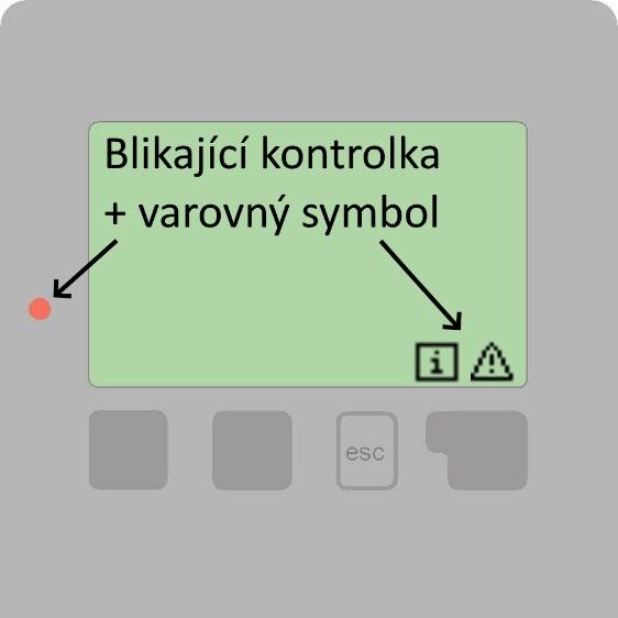 Závady, doplňující informace Z.1. Závady s chybovým hlášením Pokud regulátor detekuje závadu, začne blikat červená kontrolka a na displeji se též objeví varovný symbol.