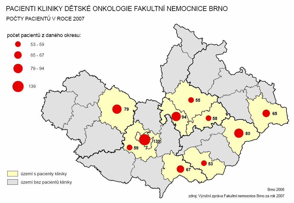 Kartograficky bylo provedeno zpracování dat prevalence (přežívajících pacientů) u 23