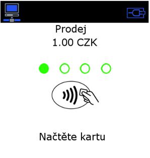 V závislosti na typu platební karty použijte vhodný snímač na načtení karty. V případě, že karta i terminál podporují bezkontaktní technologii, můžete realizovat načítání bezkontaktně.