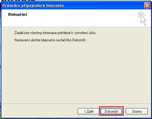 13) Zobrazí se Vám dialog o dokončení nastavení Vašeho účtu,
