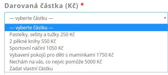 Název hlavní název projektu Obrázek hlavní ilustrační obrázek, zobrazí se vlevo URL po kliknutí do kolonky se vypíše samo Stručný účel sbírky hlavní text, na co se vybírá, co se podpoří, zobrazí se