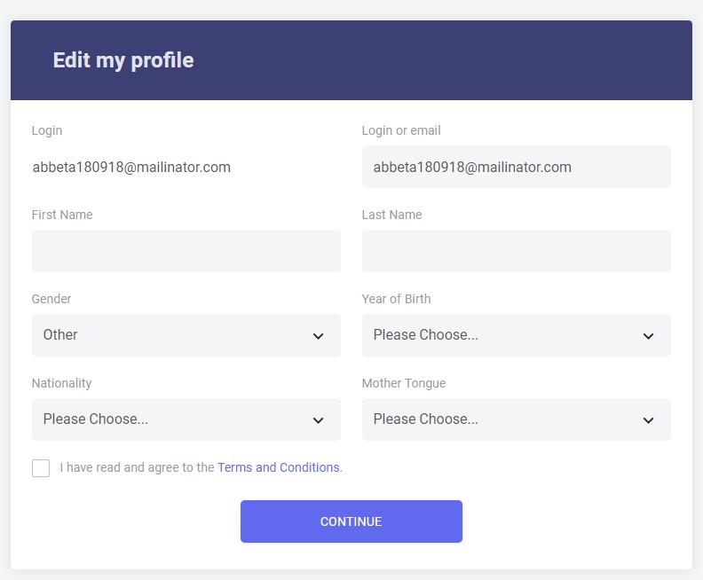 5/21 Vyplňte svůj profil Erasmus+ OLS Jakmile se přihlásíte, budete vyzváni, abyste vyplnili svůj profil a doplnili do něj své osobní údaje.