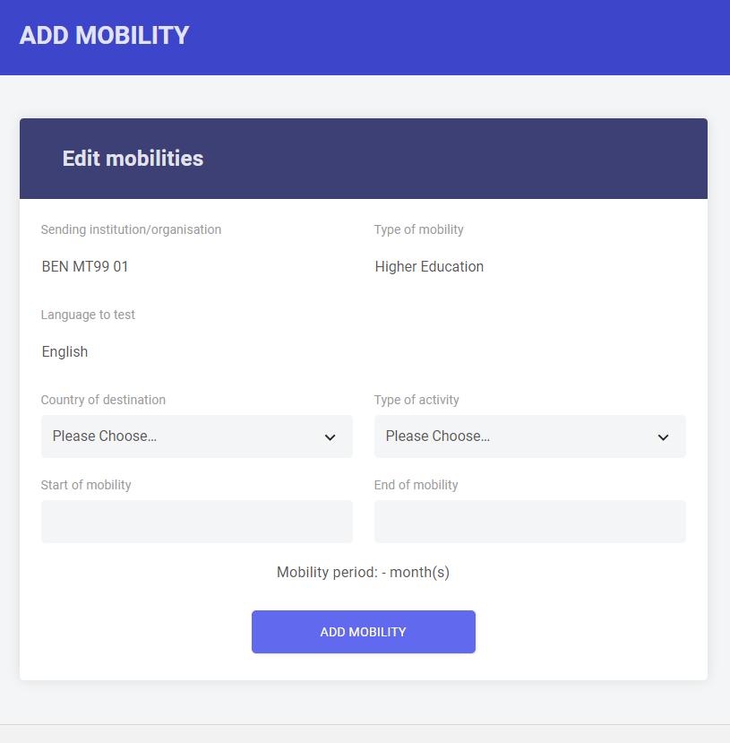 Vyplňte svůj profil mobility pro Erasmus+ OLS Po vyplnění svého osobního profilu budete vyzváni k doplnění podrobnějších údajů o Vaší mobilitě v rámci programu Erasmus+.