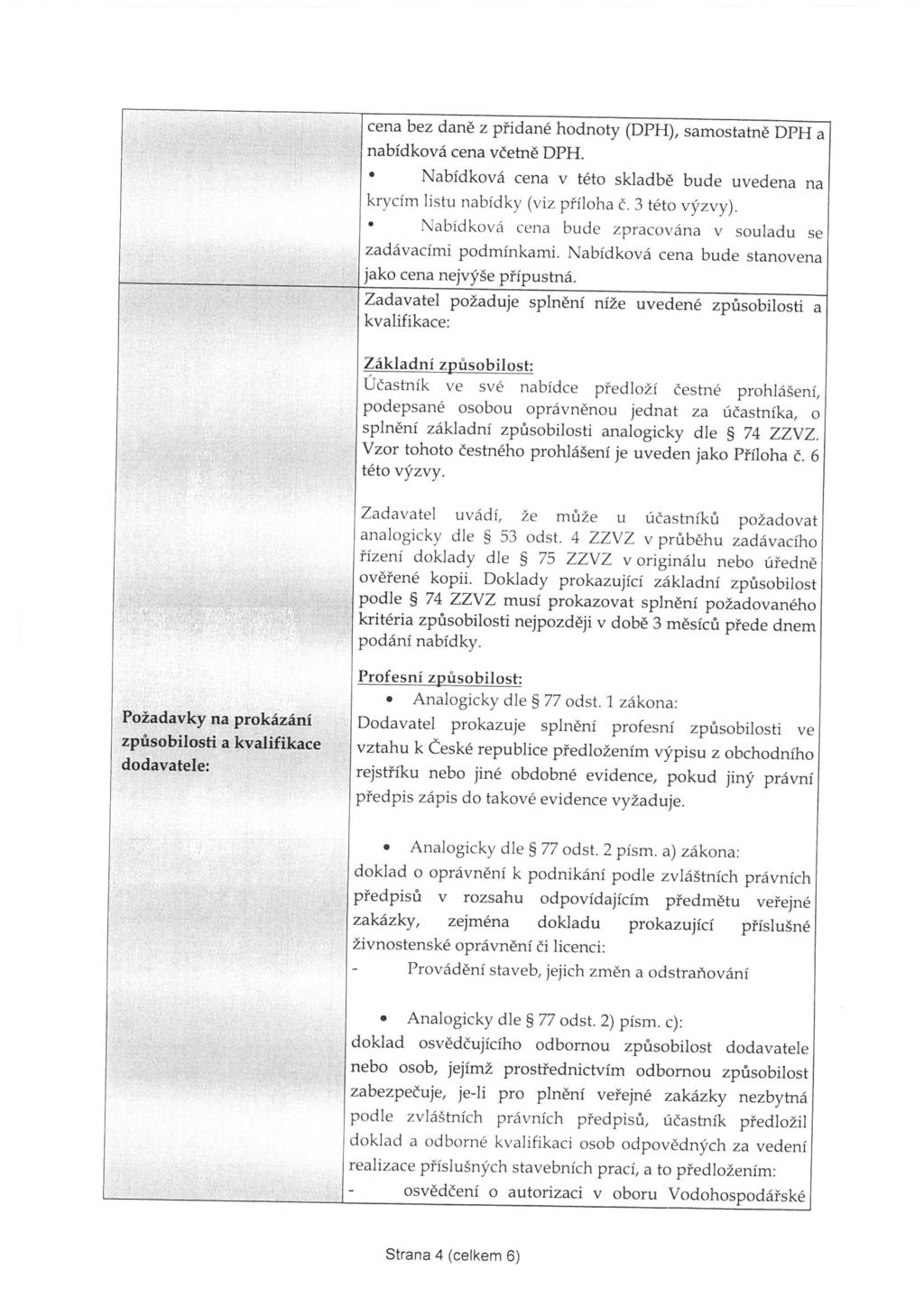 cena bez daně z přidané hodnoty (DPH), samostatně DPH a nabídková cena včetně DPH. Nabídková cena v této skladbě bude uvedena na krycím listu nabídky (viz příloha c. 3 této výzvy).