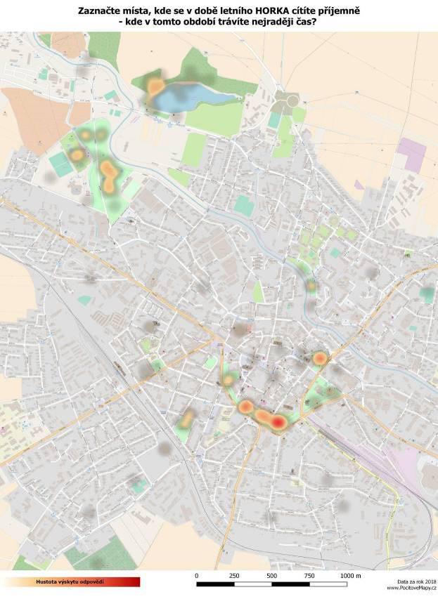 Obrázek 1: Místa, kde se v období letního horka cítím příjemně kde rád trávím čas Zdroj: Pocitová mapa