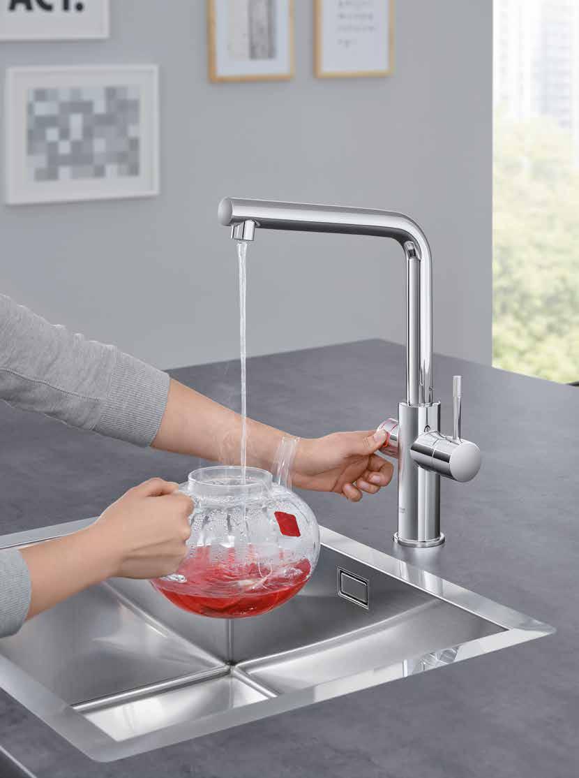KUCHYŇSKÉ BATERIE GROHE RED 30 325 001 GROHE Red Duo, boiler L, chrom 49 950 Kč 30 325 DC1 GROHE Red Duo, boiler L, supersteel 57 510 Kč set obsahuje: dřezová