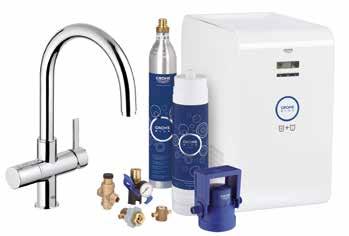 supersteel 62 100 Kč s funkcí  nastavením tvrdosti vody, GROHE Blue CO 2 láhev 425 g 31 323 001 dřezová baterie, chrom 71 010 Kč s funkcí chlazené, filtrované a perlivé vody 31 323