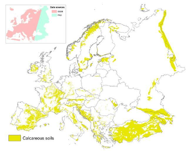 Vápnité půdy v Evropě Mücher et al.