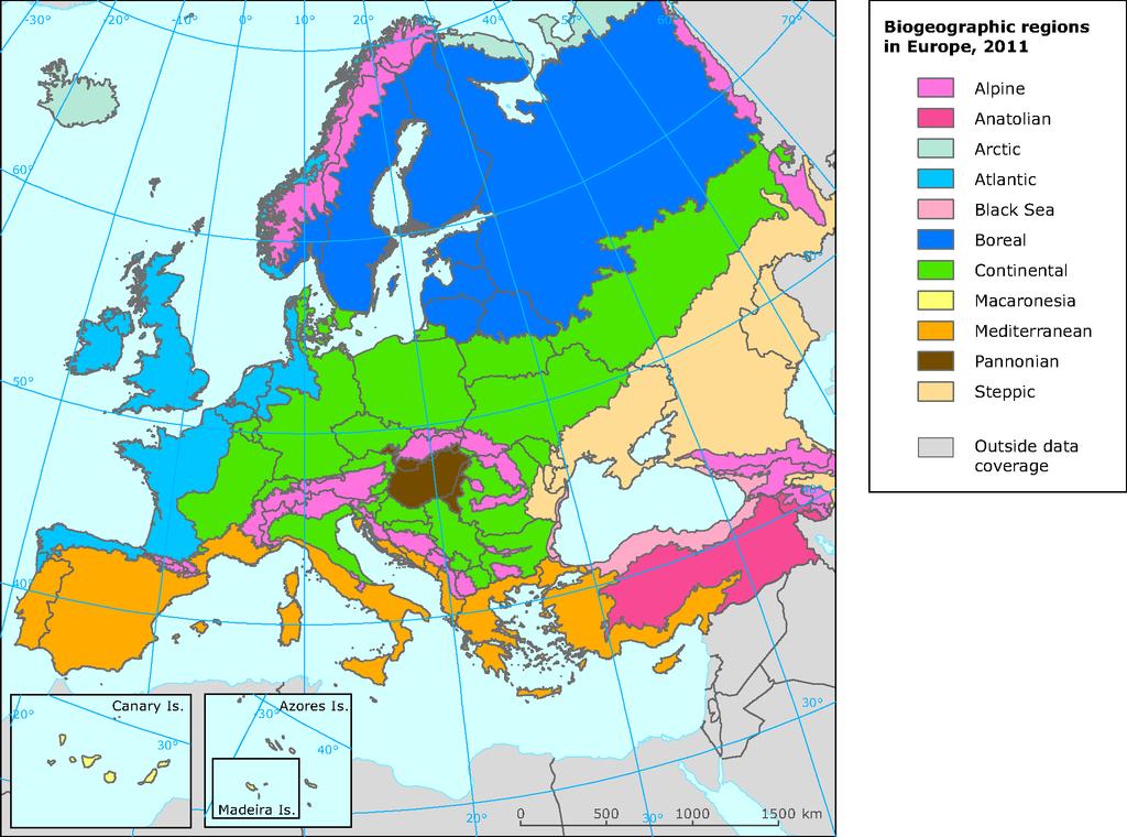 Biogeografické a vegetační členění Evropy Biogeografické regiony Evropy (European