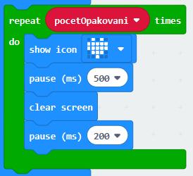 Cyklus s určeným počtem opakování cyklus Repeat - Na obrázku: Několikrát (pocetopakovani krát) blikne ikonka srdce.