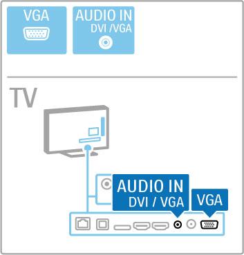 ipojení po#íta#e k televizoru pou"ijte kabel VGA (s konektorem DE15). Pomocí tohoto p!ipojení lze televizor pou"ít jako po#íta#ov% monitor. P!ipojit lze kabel Audio L/R zaji&'ující zvuk (minikonektor 3,5 mm).