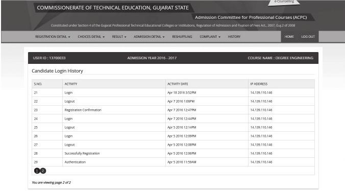 Fig. 3.21 Online Login History ykãke íþkh çkkëlkkt fkwlmku ªøk{kt ¼køk E þfþu. fkwlmku ªøkLkk ykøk Lkkt íkçk k{kt ¼køk uðk {kxu W{uËðkhu íku{lkk kuøkelk ykezeúke rlkþíkmk{þ{þkoëk{kt www.gujacpc.nic.