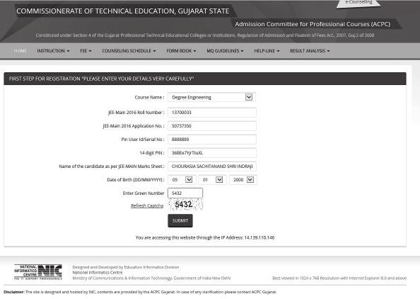 Fig. 3.2 Screen of New Registration Window 2. To register as a new candidate click the Click Here For New Registration button.