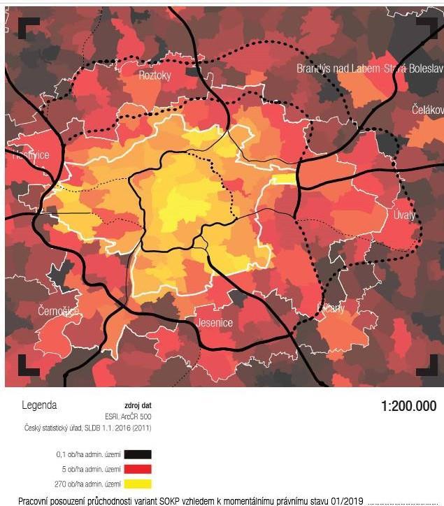 Hustota zalidnění v základní a alternativní variantě Základní varianta (vzúr) Průměrná hustota zalidnění: 200 1000 obyvatel / km2 1000+ obyv./km2 Suchdol, Bohnice 10000+ obyv.