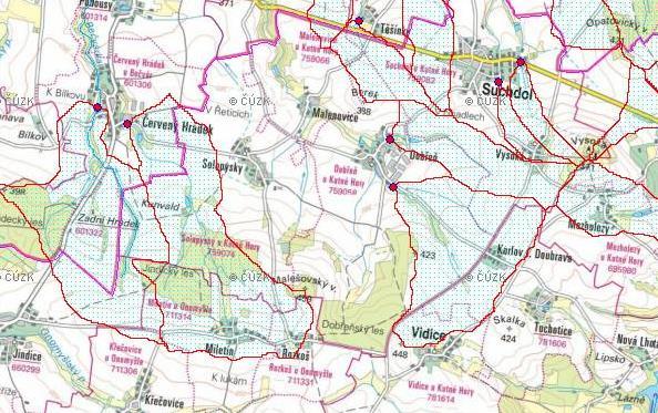 Obrázek 13: Mapa kritických bodů při přívalových povodních