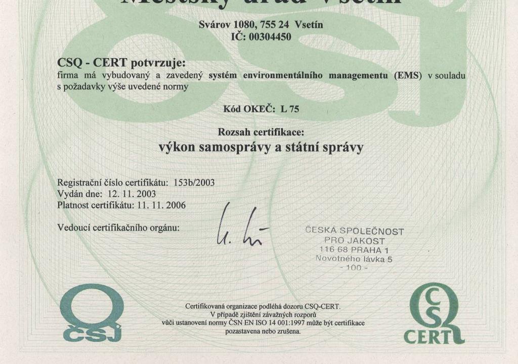 Certifikát ISO