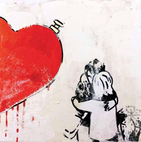 doteky umění 35 Mizuki Kawamata, Acrylic on polycarbonate TOO MUCH LOVE 2017, akryl na plátně, 50 50 cm BOWIE 2017, akryl na plátně, 30 40 cm planetu, dokáže využít jako svébytný asamblážový