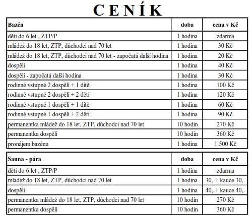 Tabulka 4 Ceník služeb poskytovaných v