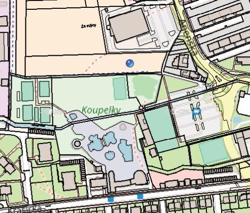 Katastrální mapa Obrázek 36 Katastrální mapa zájmové území Plaveckého bazénu (zdroj:i-katastr) Zájmové pozemky v lokalitě dotčené případně umístěním nové stavby jsou v majetku Statutárního města