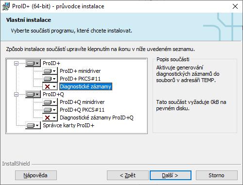 Obr. 5 Vlastní typ instalace Součásti instalace lze odebrat nebo doplnit podle následujících pravidel: ProID+ minidriver obsahuje základní podporu karet ProID+ v operačním systému MS Windows.