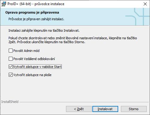 Obr. 14 Oprava instalace ProID+ Po provedení změn a stisknutí tlačítka Instalovat započne automatizovaný proces instalace ProID+,