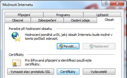 Klikněte na záložku Obsah certifikáty 3.