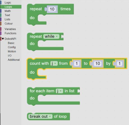 všechny kostky ze sloupce do řady Z knihovny Loops