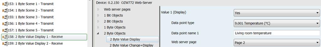 Je vybrán a definován ze seznamu přístrojů v ETS pod "OZW772... web server".