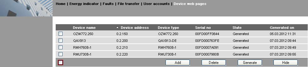 Přiřazení přístroje k web serveru Přiřazení přístroje k web serveru Poznámka Než bude možné KNX přístroje ovládat, musí se nejdříve přiřadit k web serveru a vygenerovat je v seznamu přístrojů.