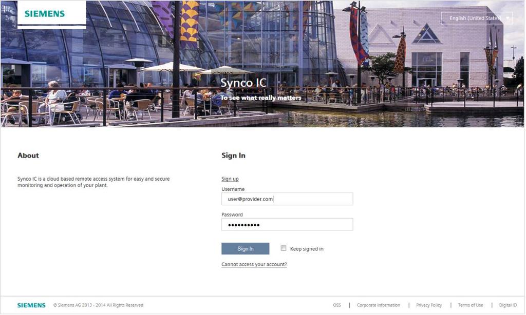 Jazyk Tlačítkem v pravém horním rohu vyberete jazyk Synco IC. Registrace Při prvním použití portálu Synco IC je nutná registrace.