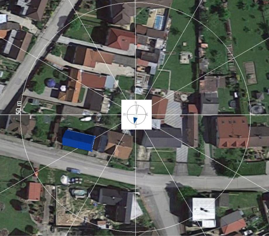 Obr. 3.4 Mapa s rodinným domem vyexportovaná do programu PV*SOL Přiblížením satelitního snímku jsem byl schopen přesně zaměřit rodinný dům.