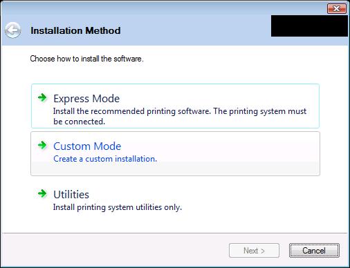 Režim Custom Mode Režim Custom Mode použijte, jestliže chcete určit port tiskárny a vybrat software, jenž má být nainstalován.