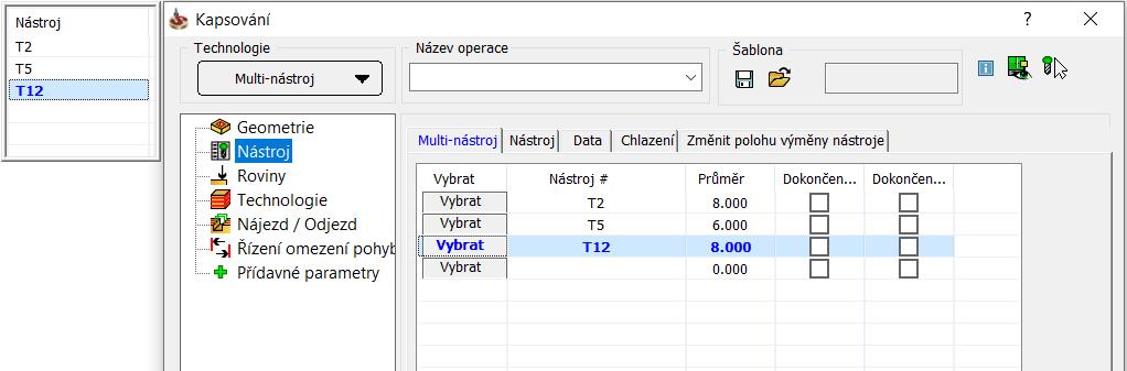 Operace kapsa více nástrojů Operace kapsa nově podporuje definici více nástrojů, která umožňuje snadné naprogramování několika navazujících nástrojů v rámci jedné operaci