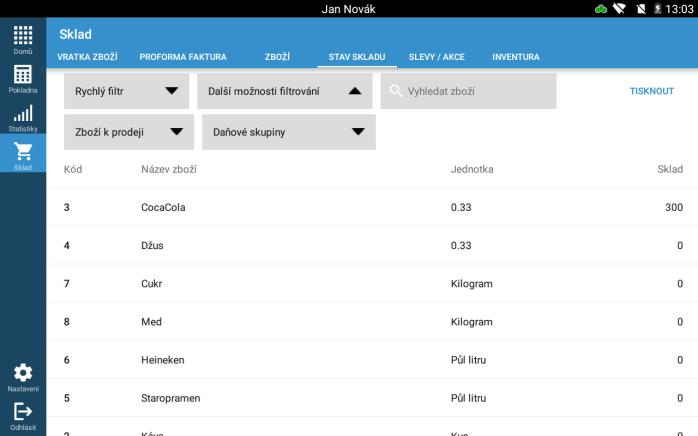 5.9 Stav skladu Cesta: Sklad -> Stav skladu Slouží k zobrazení přehledu aktuálního stavu skladu.