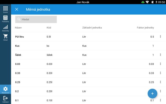 6.8 Měrná jednotka Cesta: Nastavení -> Pokladna -> Měrná jednotka Umožňuje