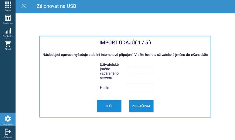 A) IMPORT ÚDAJŮ - Vyplníme uživatelské jméno a