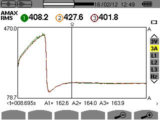 5.2.2. ZOBRAZENÍ CHARAKTERISTIK ZACHYCENÍ Pro zobrazení charakteristik zachycení stiskněte. Otevře se obrazovka parametrů zachycení. Zobrazení v režimu PEAK (viz 5.2.4). Zobrazení v režimu RMS (viz 5.