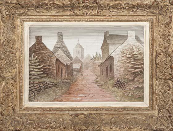 VÝBĚR ZE 78. A 79. AUKCE GALERIE KODL Jan Zrzavý (1890 1977): Ulice v Locronanu I. tempera na dřevě, dat. 1937, sign. PN, 27 41 cm, rám, zaskl.
