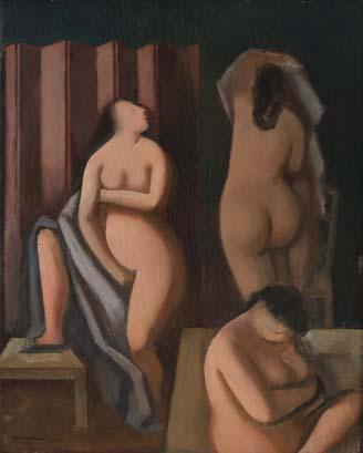 VÝBĚR ZE 78. A 79. AUKCE GALERIE KODL Rudolf Kremlička (1886 1932): Tři ženy v koupelně olej na dřevě, dat.