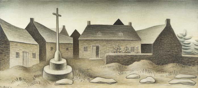 AUKČNÍ ROČENKA 2017 Jan Zrzavý (1890 1977): Kalvárie v Locronanu II. tempera na dřevě, dat. 1938, sign. LD a na rubu, 49 cm 114 cm, rám, zaskl.
