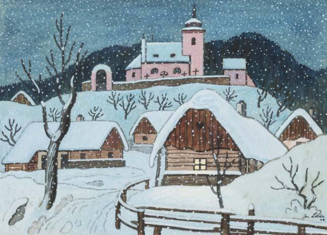 VÝBĚR ZE 78. A 79. AUKCE GALERIE KODL Josef Lada (1887 1957) Tichá noc kvaš na lepence, dat. 1944, sign.