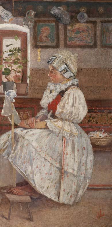 VÝBĚR ZE 78. A 79. AUKCE GALERIE KODL Joža Uprka (1861 1940) Vyšívačka olej na plátně, 1897 1898, sign.