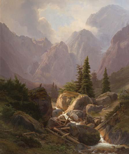 AUKČNÍ ROČENKA 2017 Bedřich Havránek (1821 1899): Pohled na ledovec sv. Bartoloměje u Königssee olej na plátně, dat. 1846, sign.